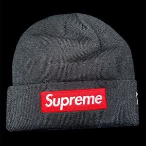 Supreme New Era Box Logo Beanie (Black with Red Block White Letters)